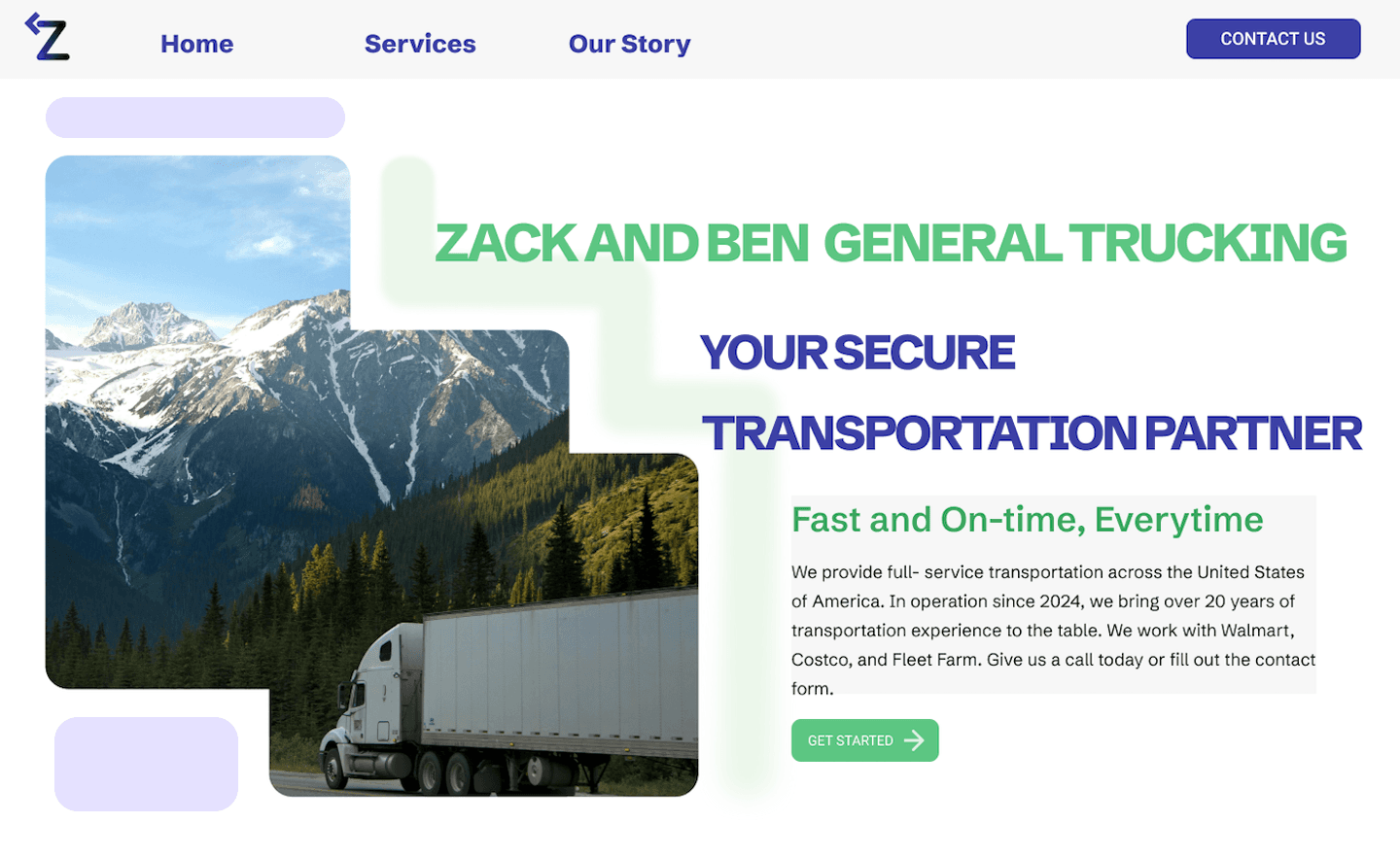 ZB Trucking homepage mockup