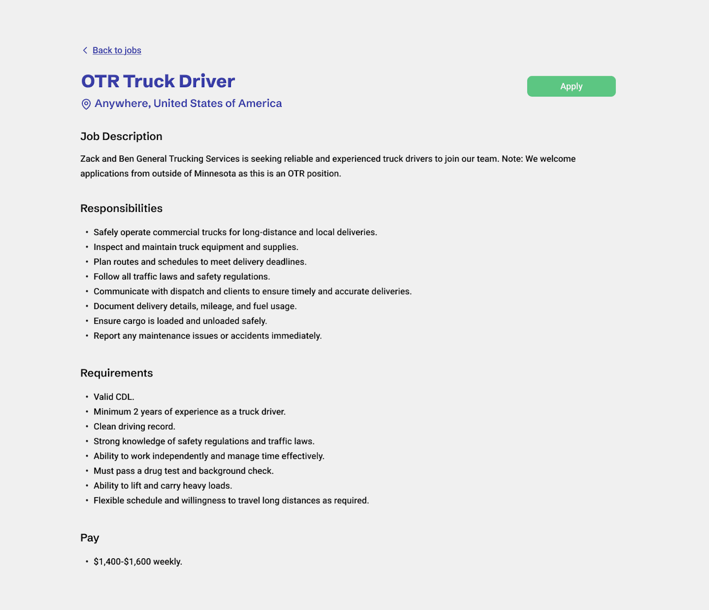 ZB Trucking job posting